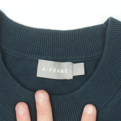 A-FRAME Men's Blue Cotton Wool Crew Neck Pullover Jumper Size L