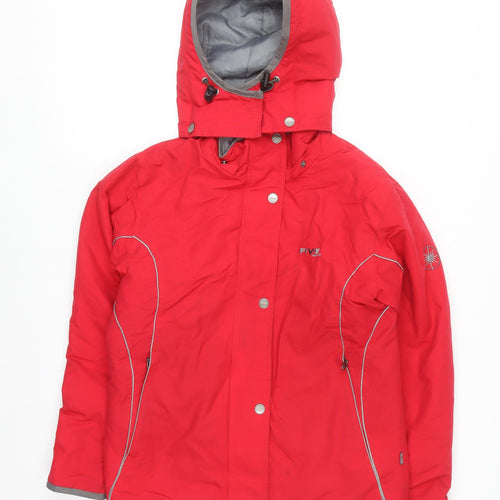 FIVE Red Waterproof Hooded Puffer Jacket Women UK 8 Winter Nylon
