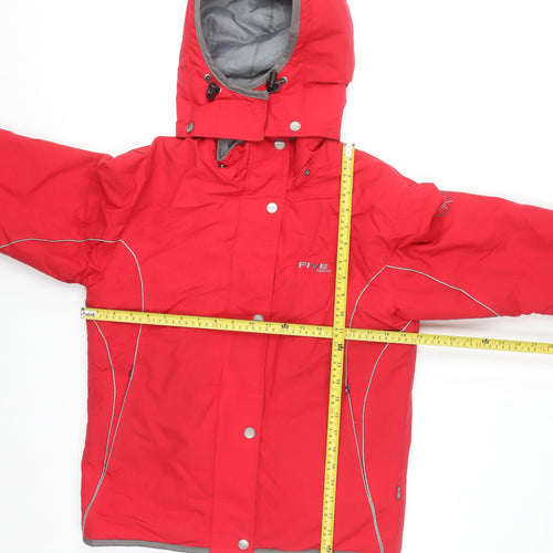 FIVE Red Waterproof Hooded Puffer Jacket Women UK 8 Winter Nylon