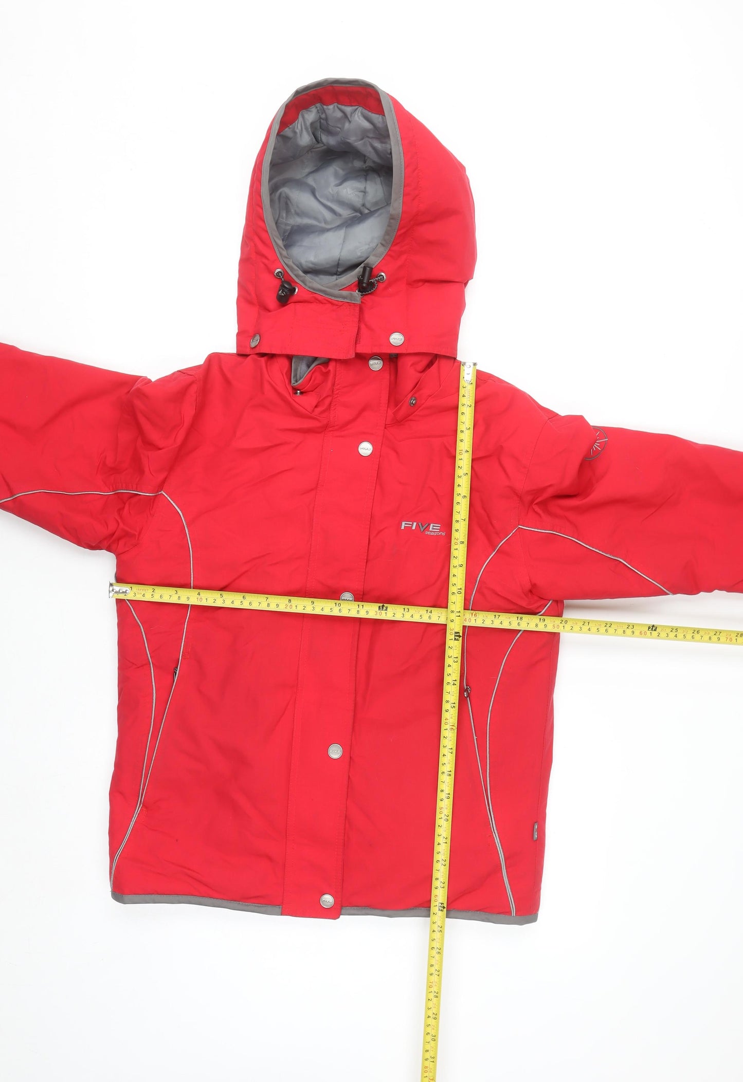 FIVE Red Waterproof Hooded Puffer Jacket Women UK 8 Winter Nylon