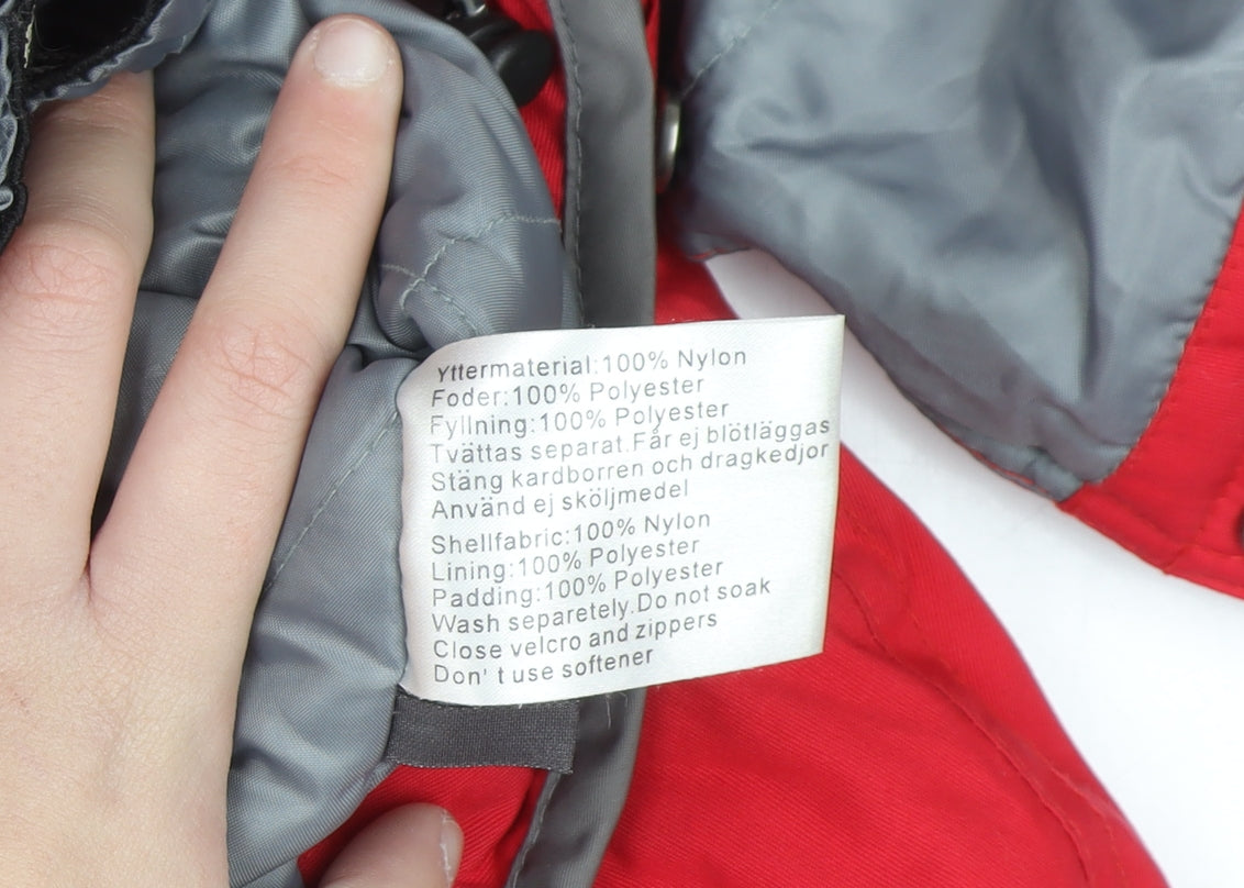 FIVE Red Waterproof Hooded Puffer Jacket Women UK 8 Winter Nylon