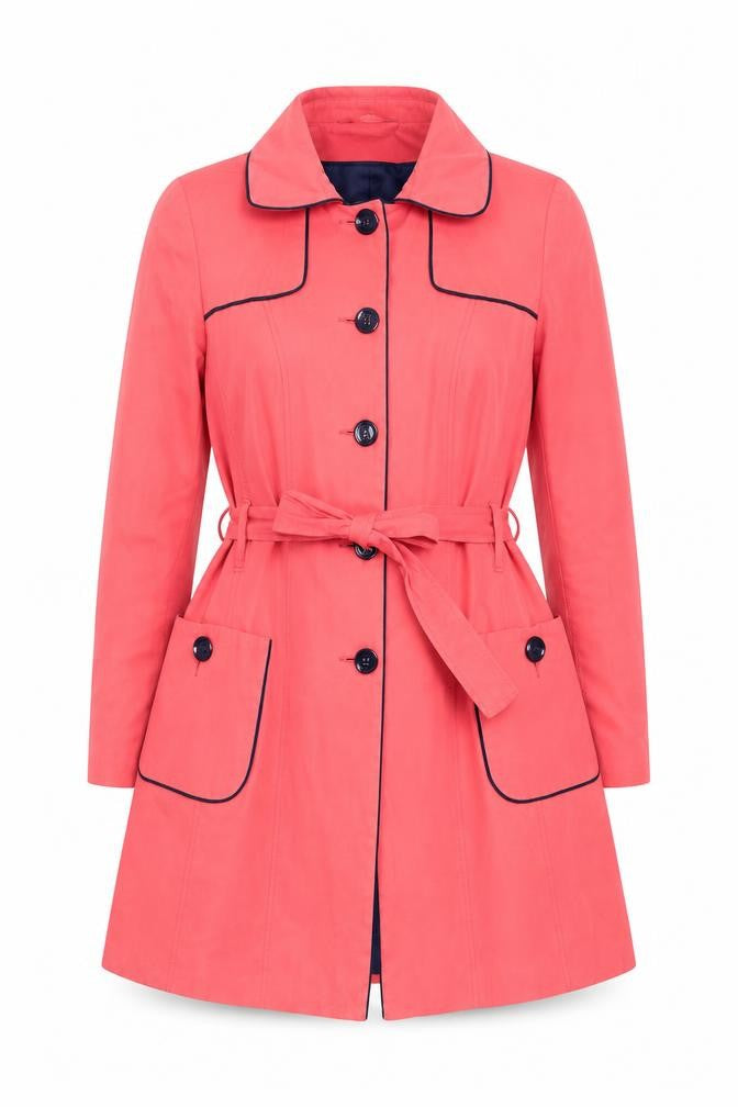 F&F Women's Pink Belted Trench Coat Size 14 Cotton Blend