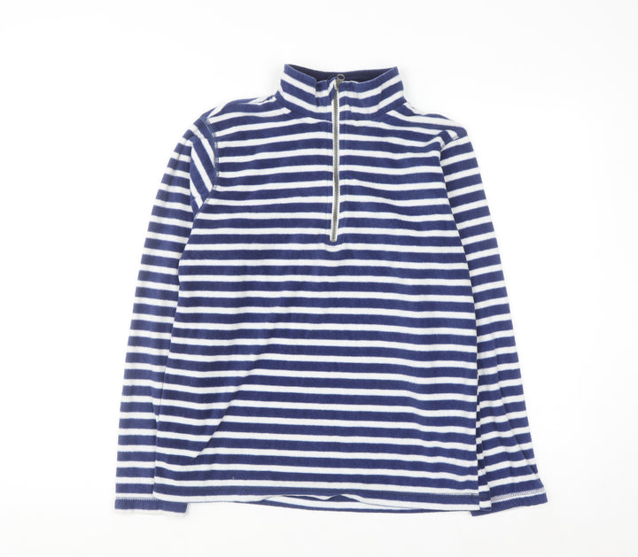 GAP Women Blue White Striped Fleece 1/2 Zip Pullover Sweatshirt L