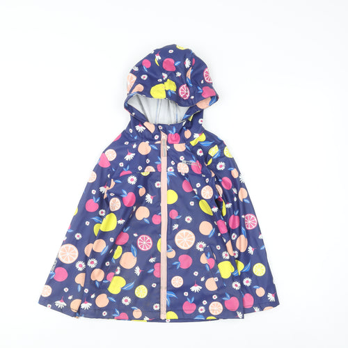 Mountain Warehouse Girls Blue Fruit Print Waterproof Hooded Rain Coat 5-6 Years