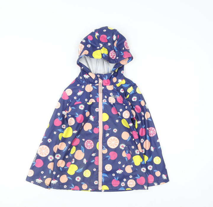 Mountain Warehouse Girls Blue Fruit Print Waterproof Hooded Rain Coat 5-6 Years