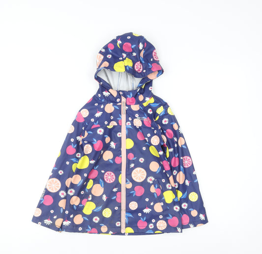 Mountain Warehouse Girls Blue Fruit Print Waterproof Hooded Rain Coat 5-6 Years