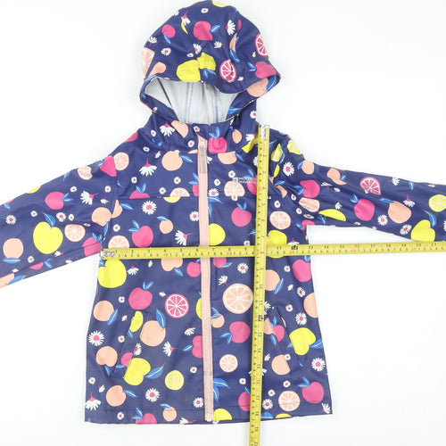 Mountain Warehouse Girls Blue Fruit Print Waterproof Hooded Rain Coat 5-6 Years