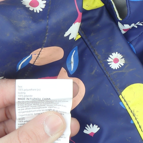 Mountain Warehouse Girls Blue Fruit Print Waterproof Hooded Rain Coat 5-6 Years