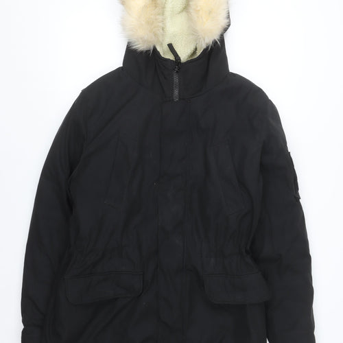 River Island Women’s Black Faux Fur Hooded Parka Coat Size M
