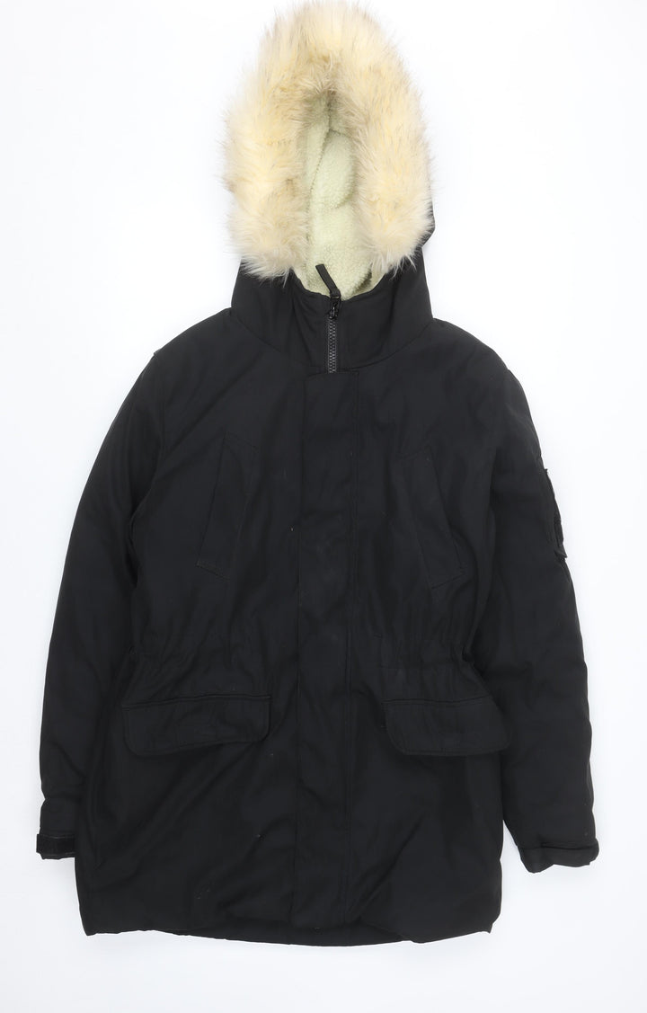 River Island Women’s Black Faux Fur Hooded Parka Coat Size M
