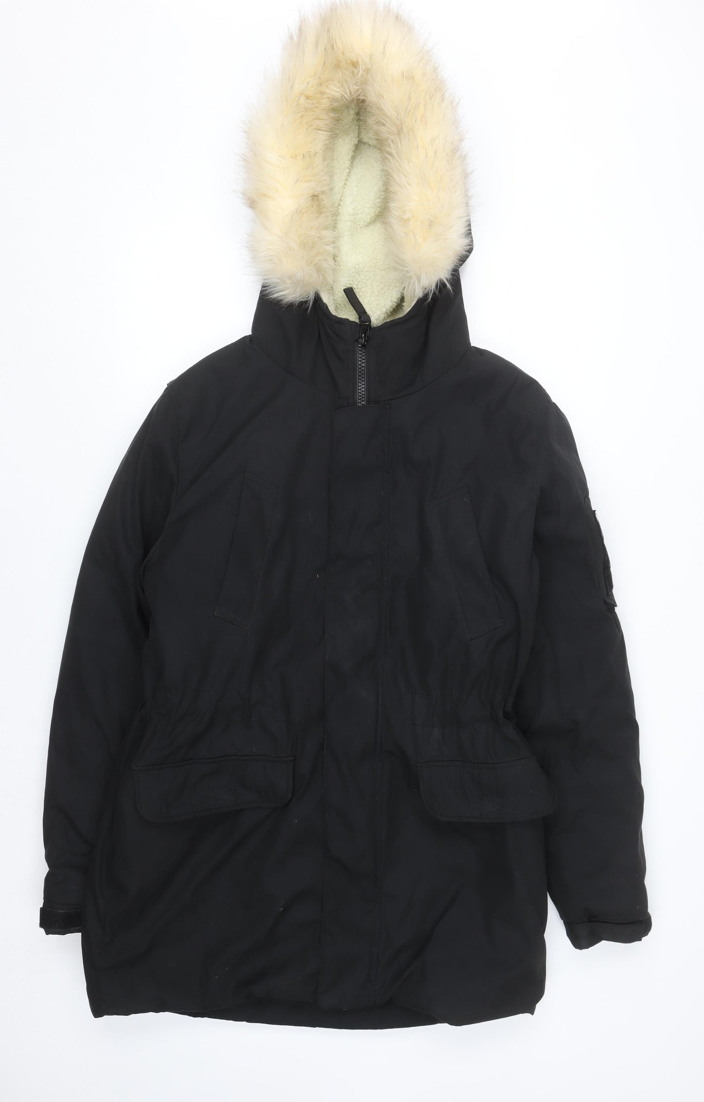 River Island Women’s Black Faux Fur Hooded Parka Coat Size M