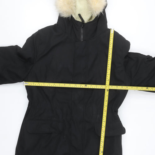 River Island Women’s Black Faux Fur Hooded Parka Coat Size M