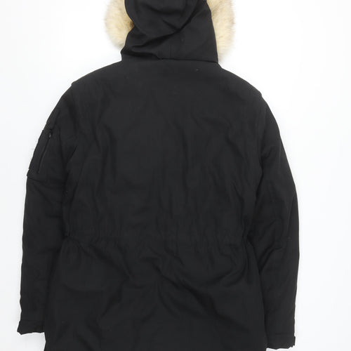 River Island Women’s Black Faux Fur Hooded Parka Coat Size M