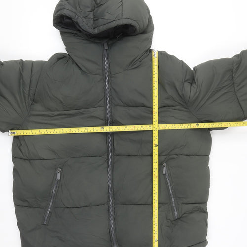 ZARA Mens Green Hooded Puffer Jacket Size M Regular Fit
