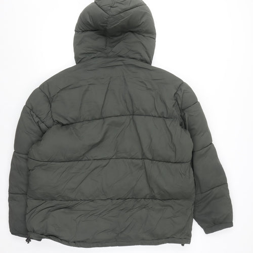 ZARA Mens Green Hooded Puffer Jacket Size M Regular Fit