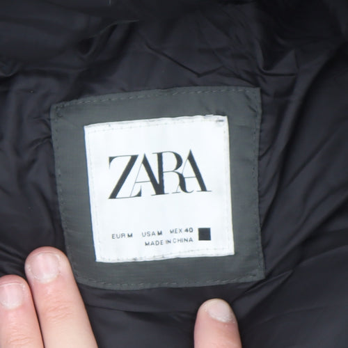 ZARA Mens Green Hooded Puffer Jacket Size M Regular Fit