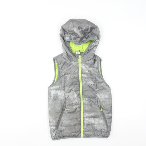 Decathlon Boys Grey Hooded Puffer Bodywarmer 8 Years Lightweight Outdoor Vest