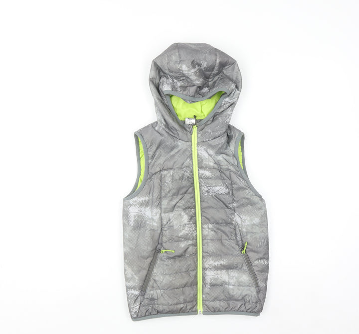 Decathlon Boys Grey Hooded Puffer Bodywarmer 8 Years Lightweight Outdoor Vest