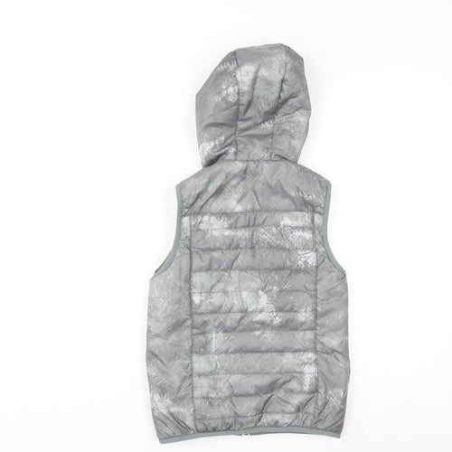 Decathlon Boys Grey Hooded Puffer Bodywarmer 8 Years Lightweight Outdoor Vest