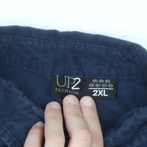UP2 Fashion Men's Blue 2XL Cotton Button-Up Long Sleeve Shirt