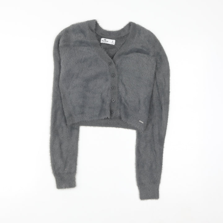 Hollister Women's Grey Fluffy Knit V-Neck Cardigan Size S