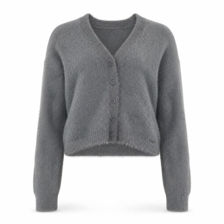Hollister Women's Grey Fluffy Knit V-Neck Cardigan Size S