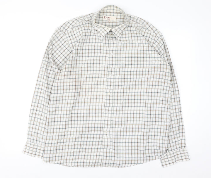 EWM Mens Beige Check Long Sleeve Button-Up Shirt M Regular Fit
