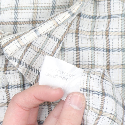 EWM Mens Beige Check Long Sleeve Button-Up Shirt M Regular Fit
