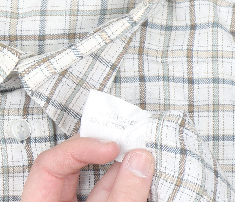 EWM Mens Beige Check Long Sleeve Button-Up Shirt M Regular Fit
