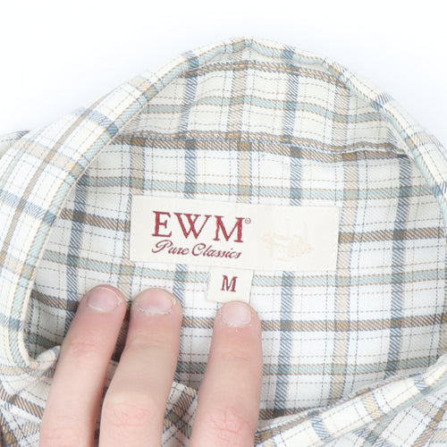 EWM Mens Beige Check Long Sleeve Button-Up Shirt M Regular Fit
