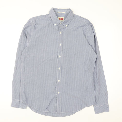 Levi's Men's Blue Striped Button-Up Long Sleeve Cotton Shirt M