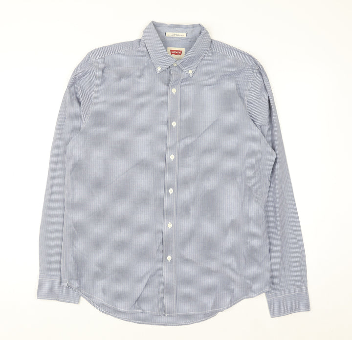 Levi's Men's Blue Striped Button-Up Long Sleeve Cotton Shirt M