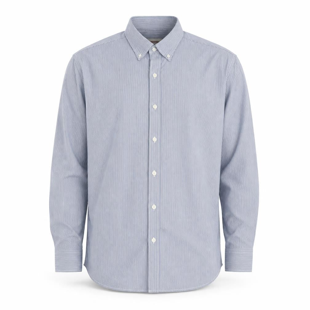 Front view of Levi's Men's Blue Striped Button-Up Long Sleeve Cotton Shirt M