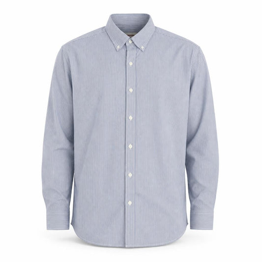 Front view of Levi's Men's Blue Striped Button-Up Long Sleeve Cotton Shirt M