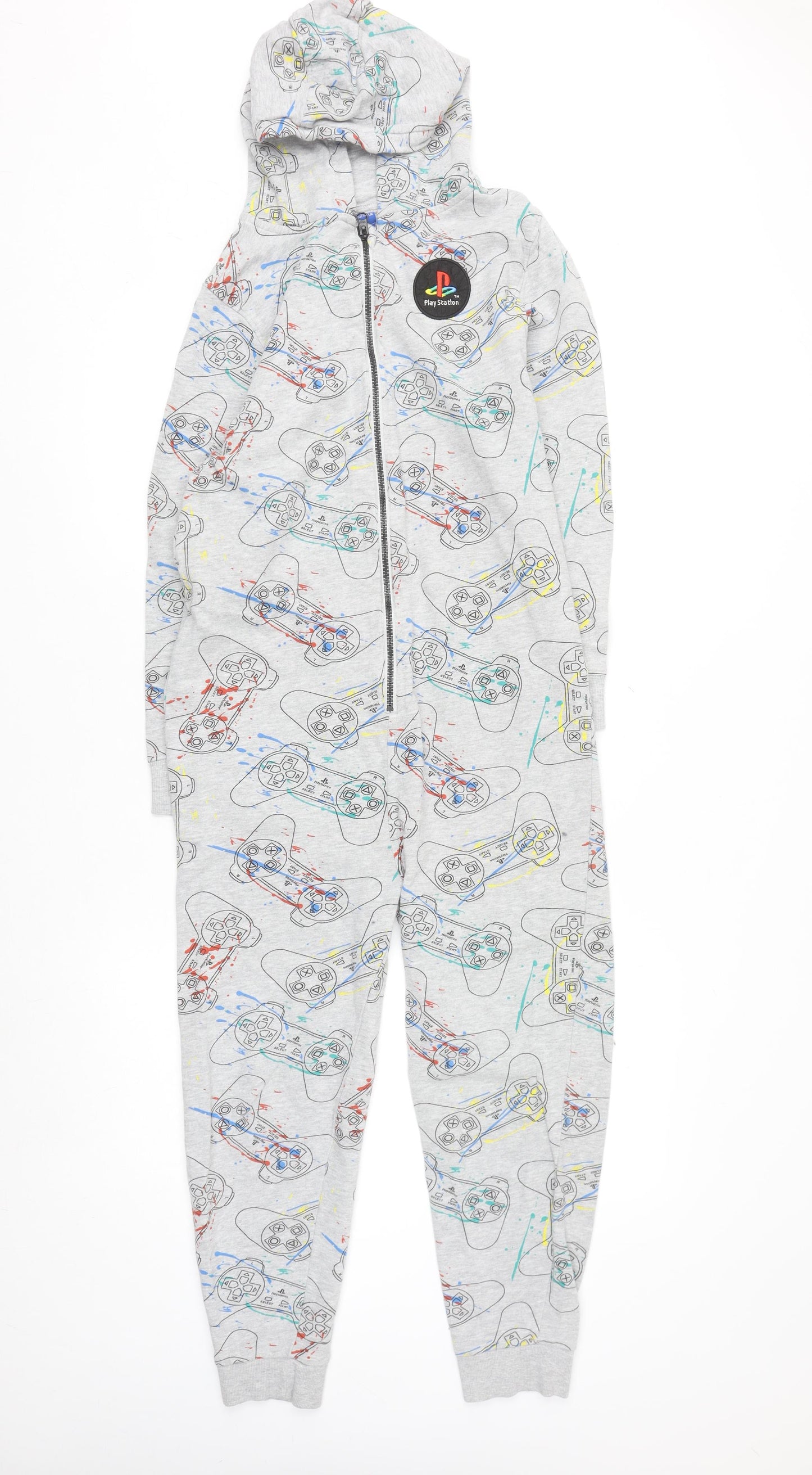Next Boys Grey PlayStation Hooded Onesie 11 Years Long Sleeve Zip Up