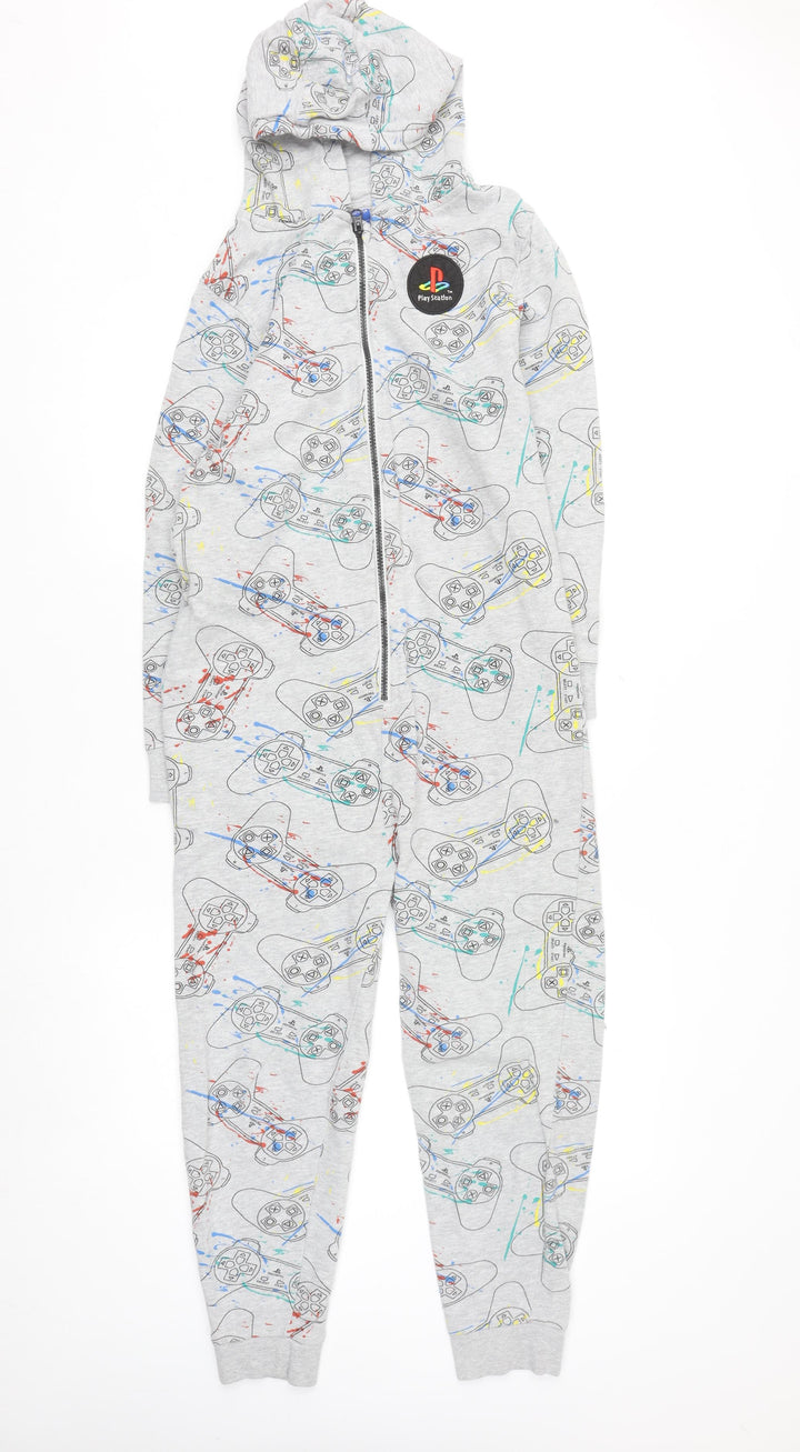 Next Boys Grey PlayStation Hooded Onesie 11 Years Long Sleeve Zip Up