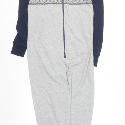 Next Men’s Grey & Navy Fair Isle Hooded Onesie Small Cotton Blend