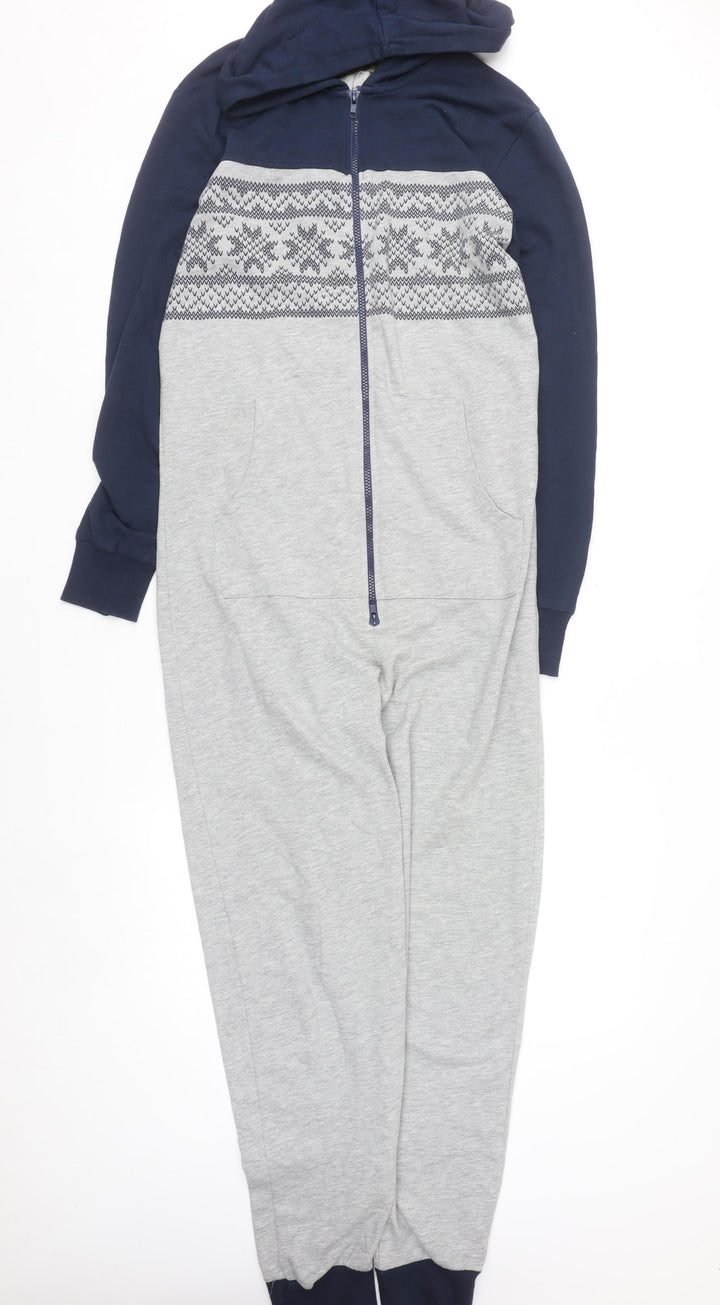 Next Men’s Grey & Navy Fair Isle Hooded Onesie Small Cotton Blend