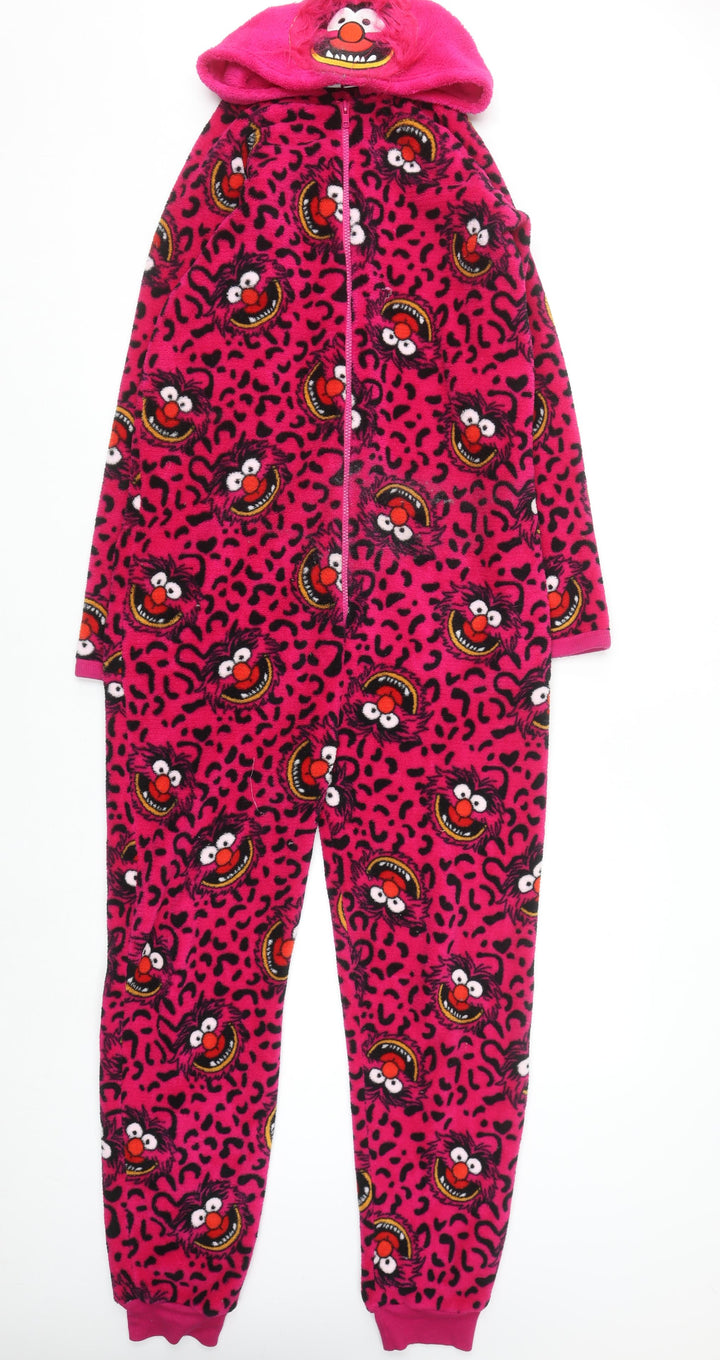 Disney Women's Pink Animal Fleece Onesie XS Zip Hooded Winter Pyjamas
