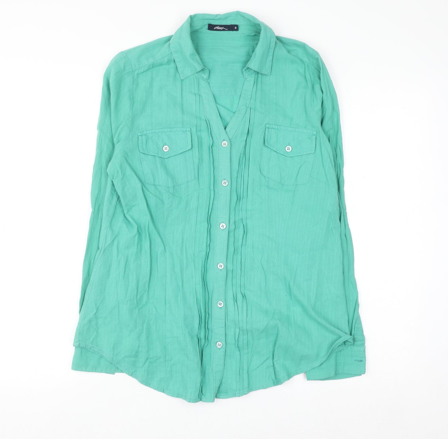 Dash Women's Green Cotton Button-Up Shirt Size 10