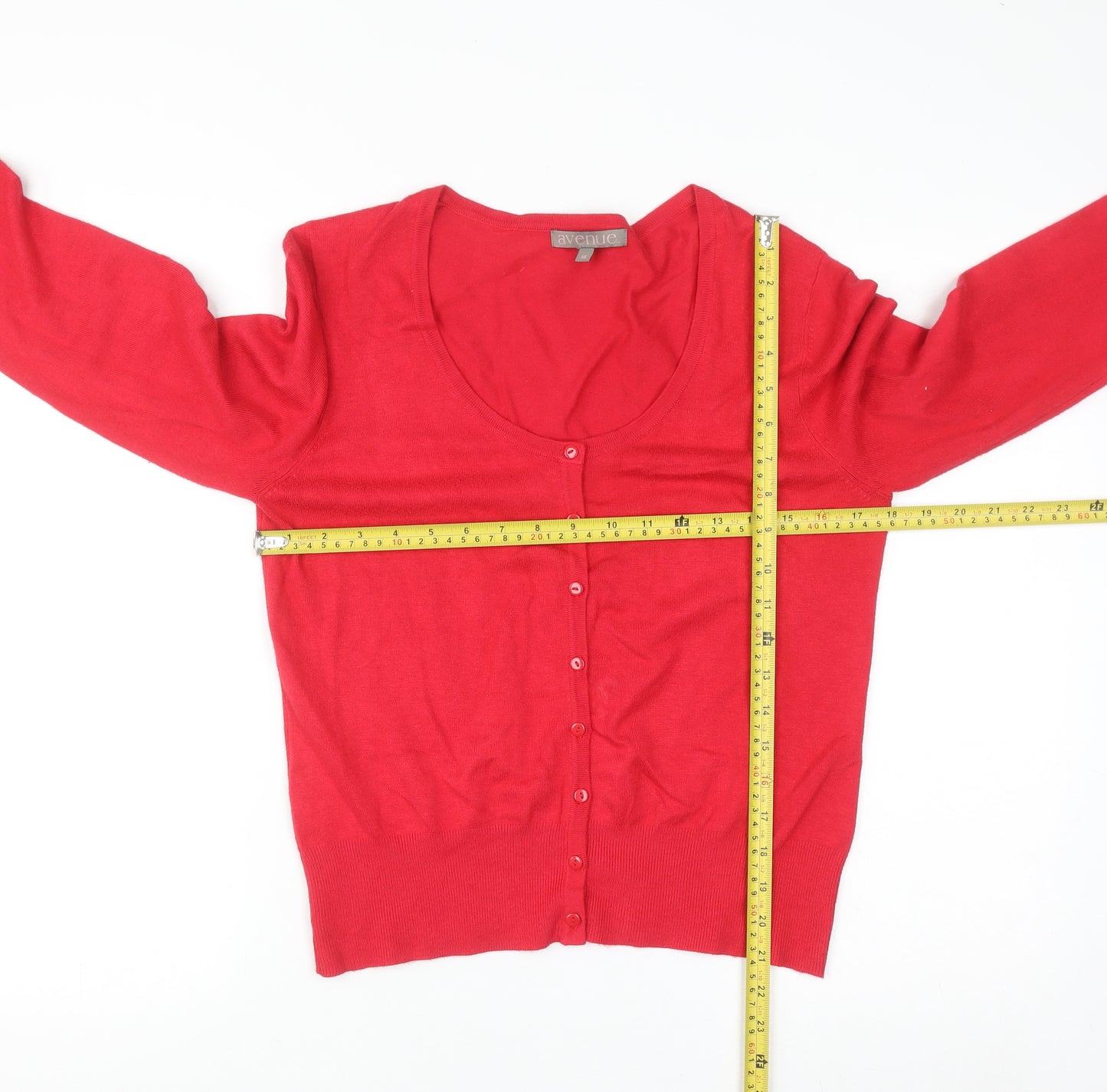 Avenue Women's Red Size 14 Scoop Neck Button Cardigan