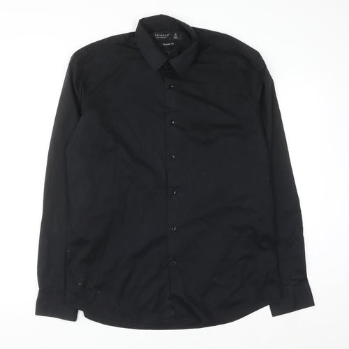 Primark Men's Black Regular Fit Long Sleeve Button-Up Shirt M 15.5in