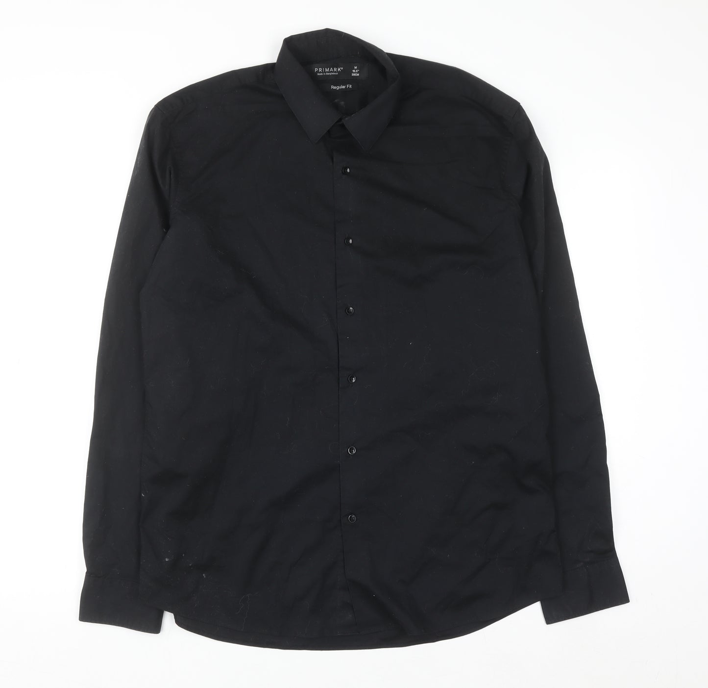 Primark Men's Black Regular Fit Long Sleeve Button-Up Shirt M 15.5in