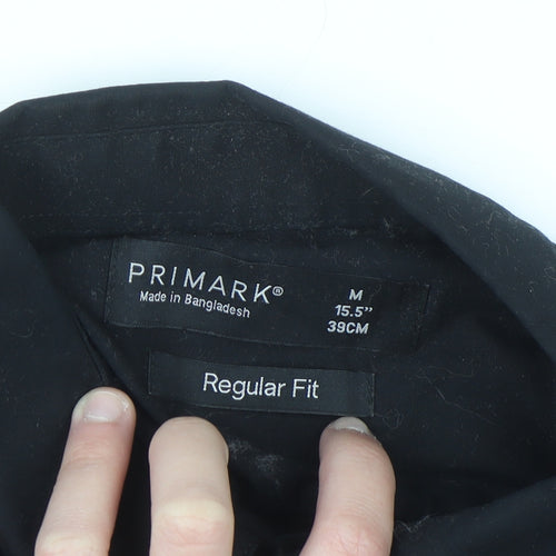Primark Men's Black Regular Fit Long Sleeve Button-Up Shirt M 15.5in