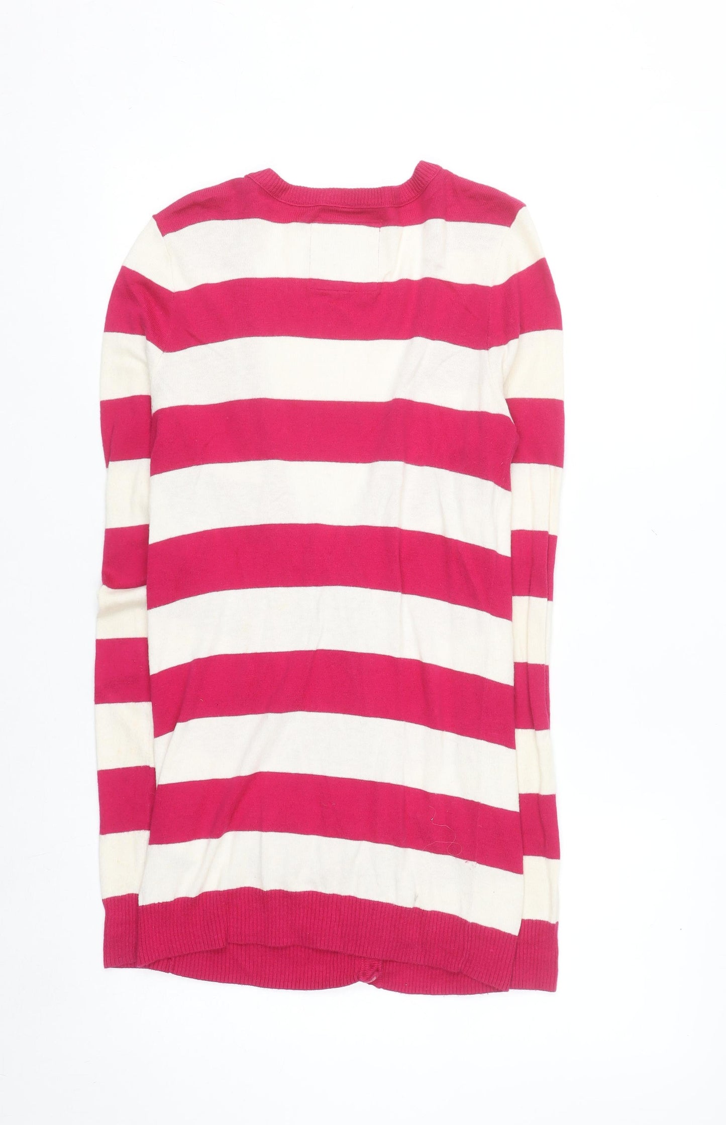 Hollister Women Pink Stripe Long Sleeve Cardigan M Classic Knit
