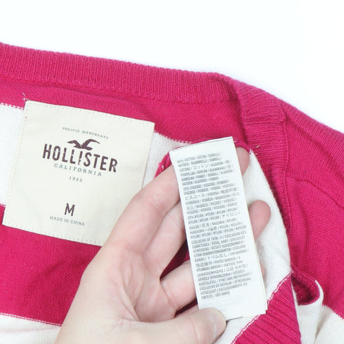 Hollister Women Pink Stripe Long Sleeve Cardigan M Classic Knit
