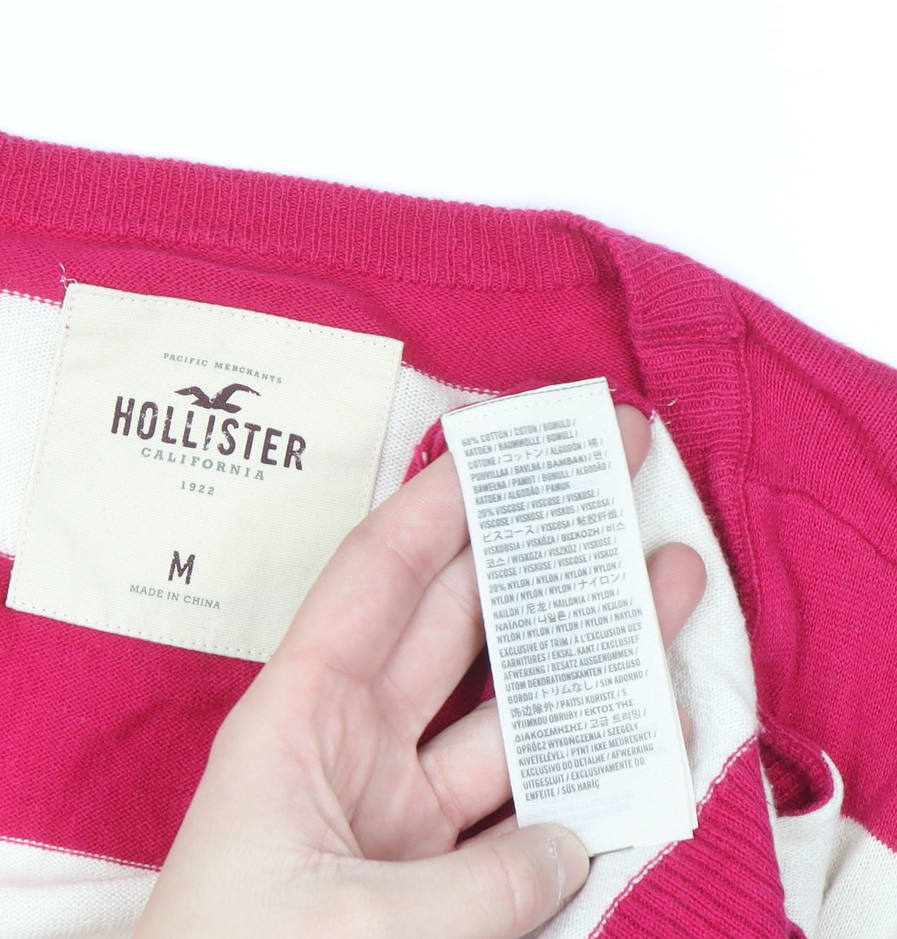 Hollister Women Pink Stripe Long Sleeve Cardigan M Classic Knit