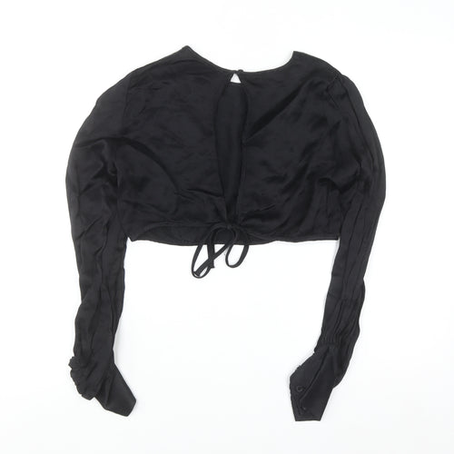 ZARA Women Black Cropped Long Sleeve Satin Blouse M
