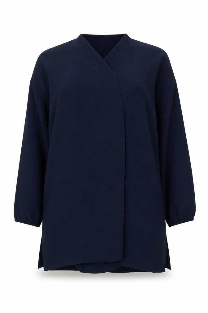Front view of Gerard Women's Blue V-Neck 3/4 Sleeve Open Cardigan, size 16