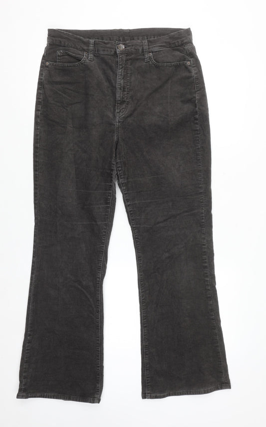 Uniqlo Women Black Corduroy Chino Trousers Size 12 Regular Fit